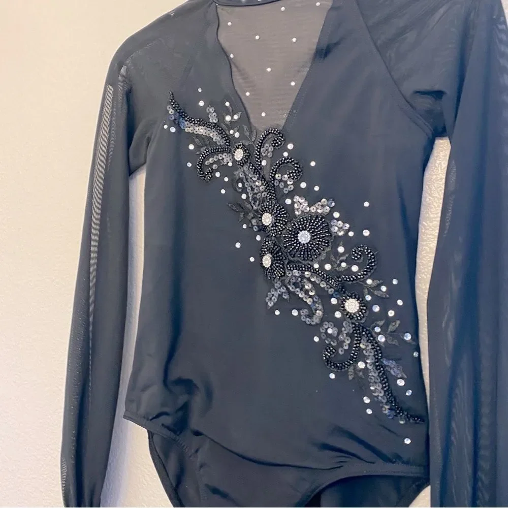 Weissman contemporar lyrical Dance costume black illusion mesh sleeve MT11817 MC